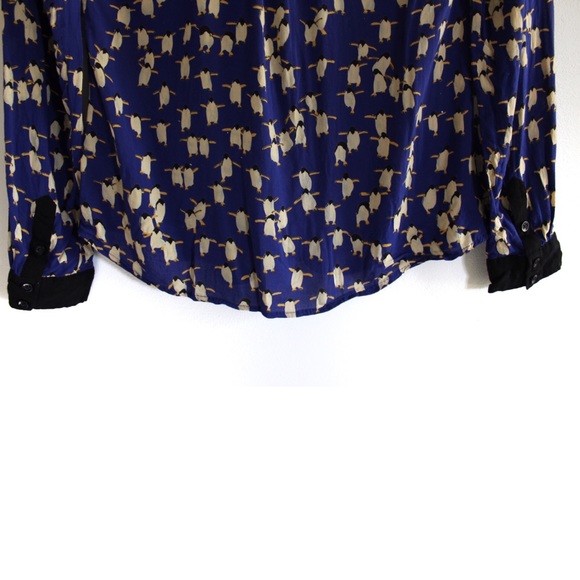 Anthropologie Maeve Penguin Retro Print Collar Button Top XS 0 - Picture 9 of 12